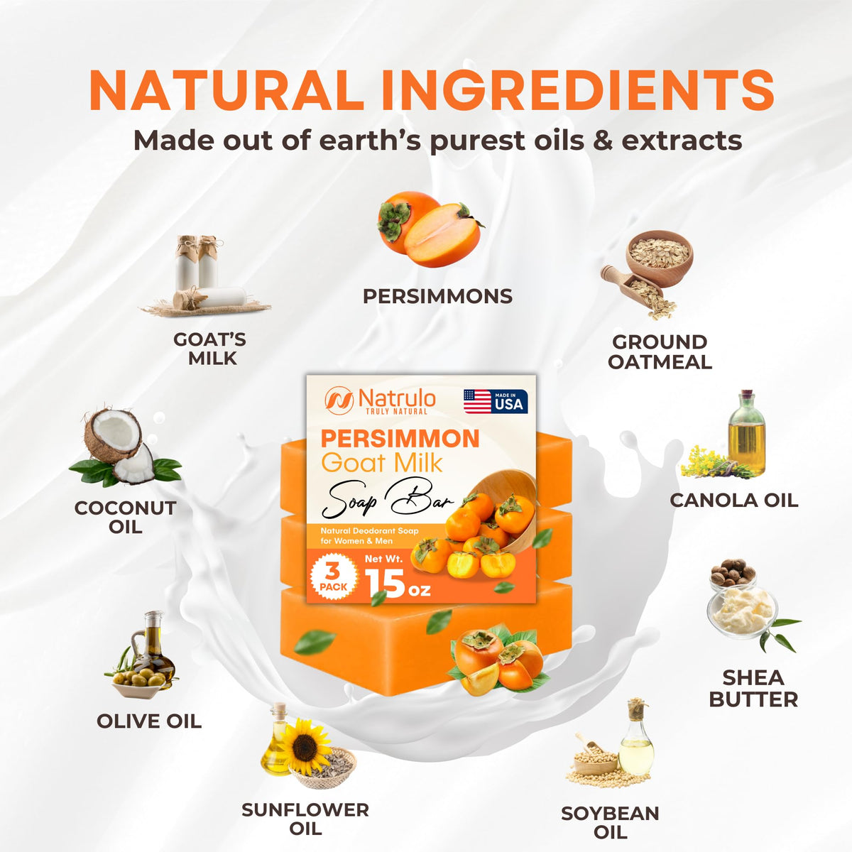 Natrulo persimmon soap held in hand to show actual size and travel-friendly benefit