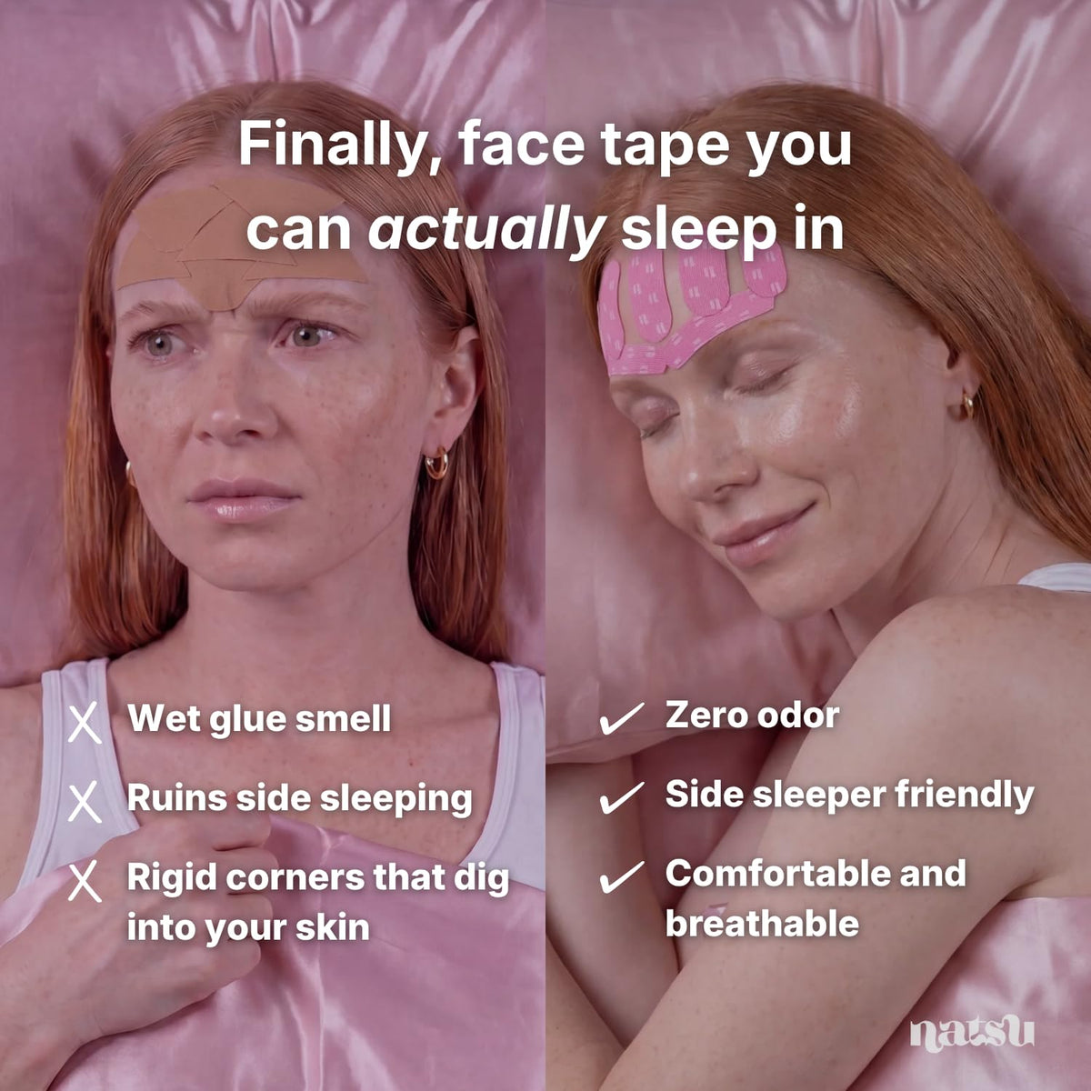 Natsu forehead patch applied demonstrating precise shape and overnight hold