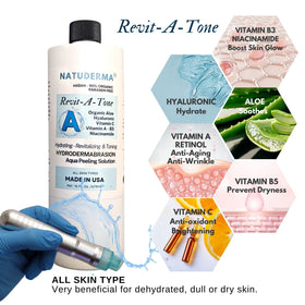 NATUDERMA bottles attached to a hydrodermabrasion machine in use