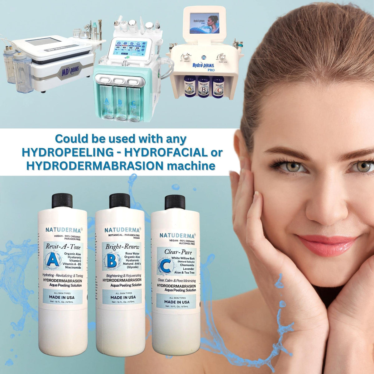 NATUDERMA three bottles lined up to display set contents clearly