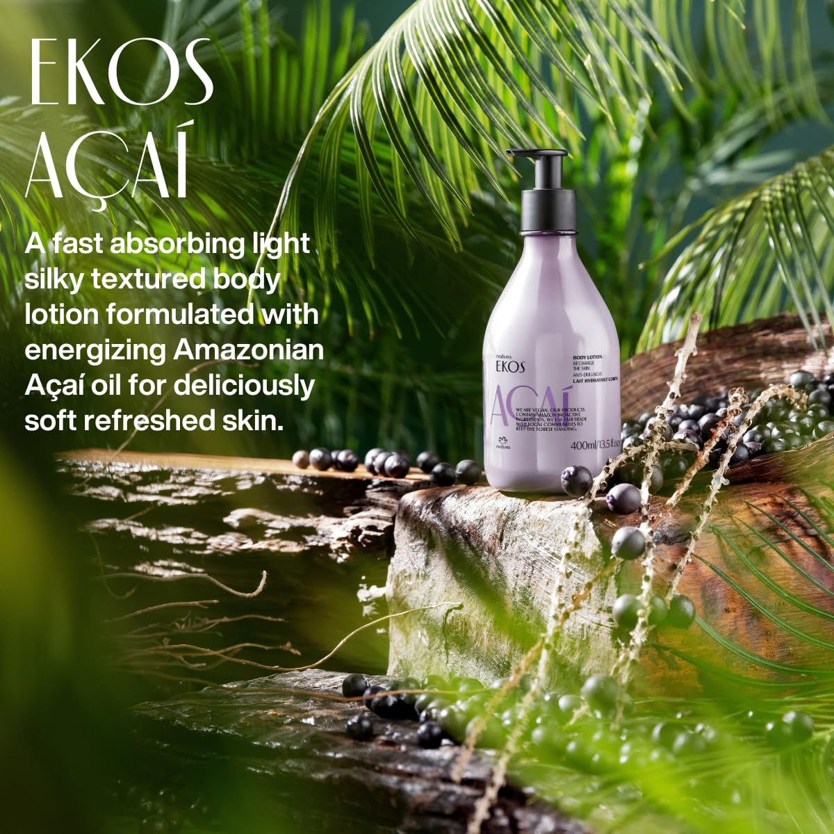 Natura açaí application on arm illustrating smooth, non-greasy finish