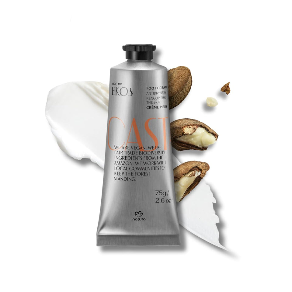Natura castanha front packaging showing nourishing foot cream benefits
