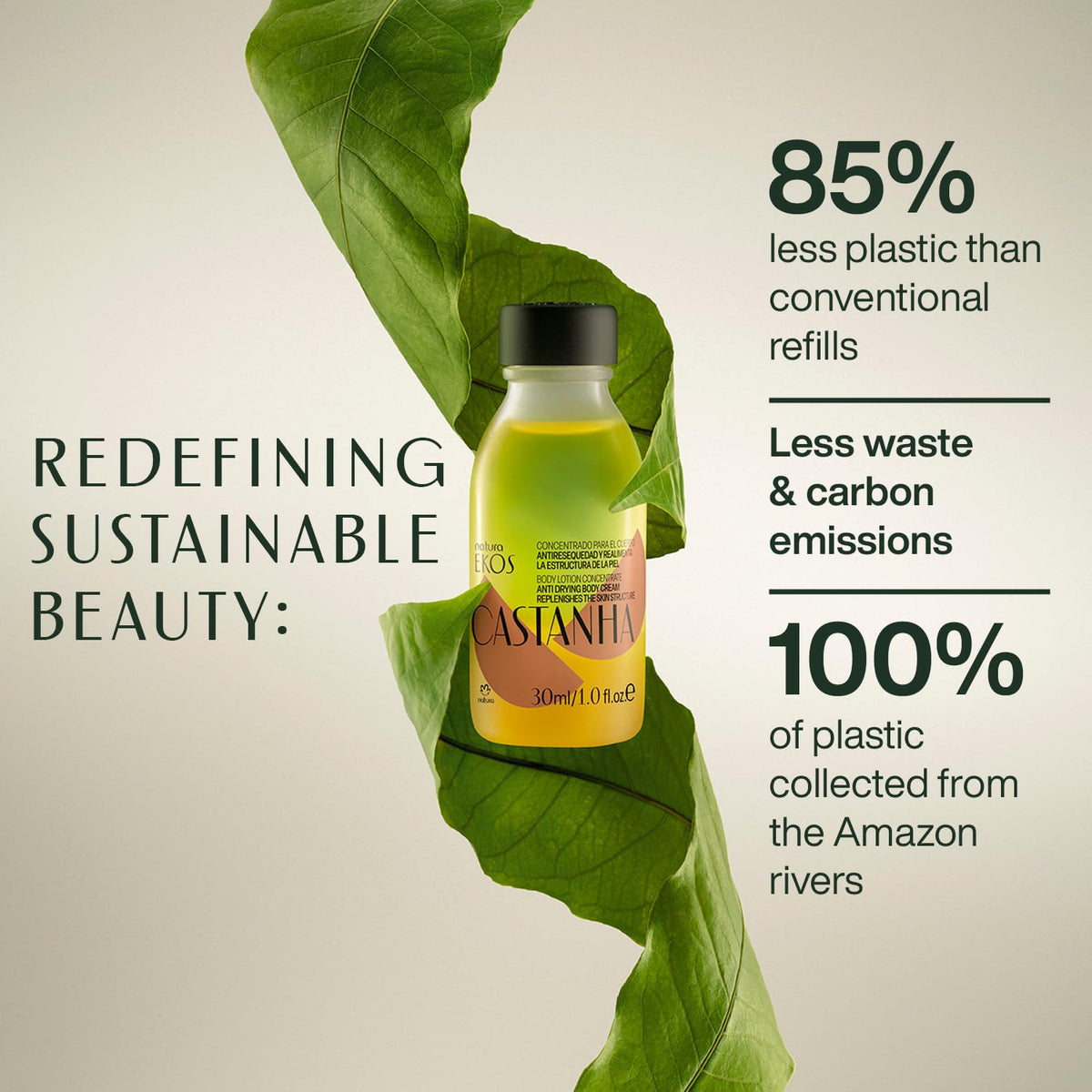 natura label with castanha nuts highlights sustainably sourced ingredient and community benefit