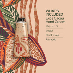 natura Ekos Cacau cream applied on a hand to show smoothing effect and immediate hydration
