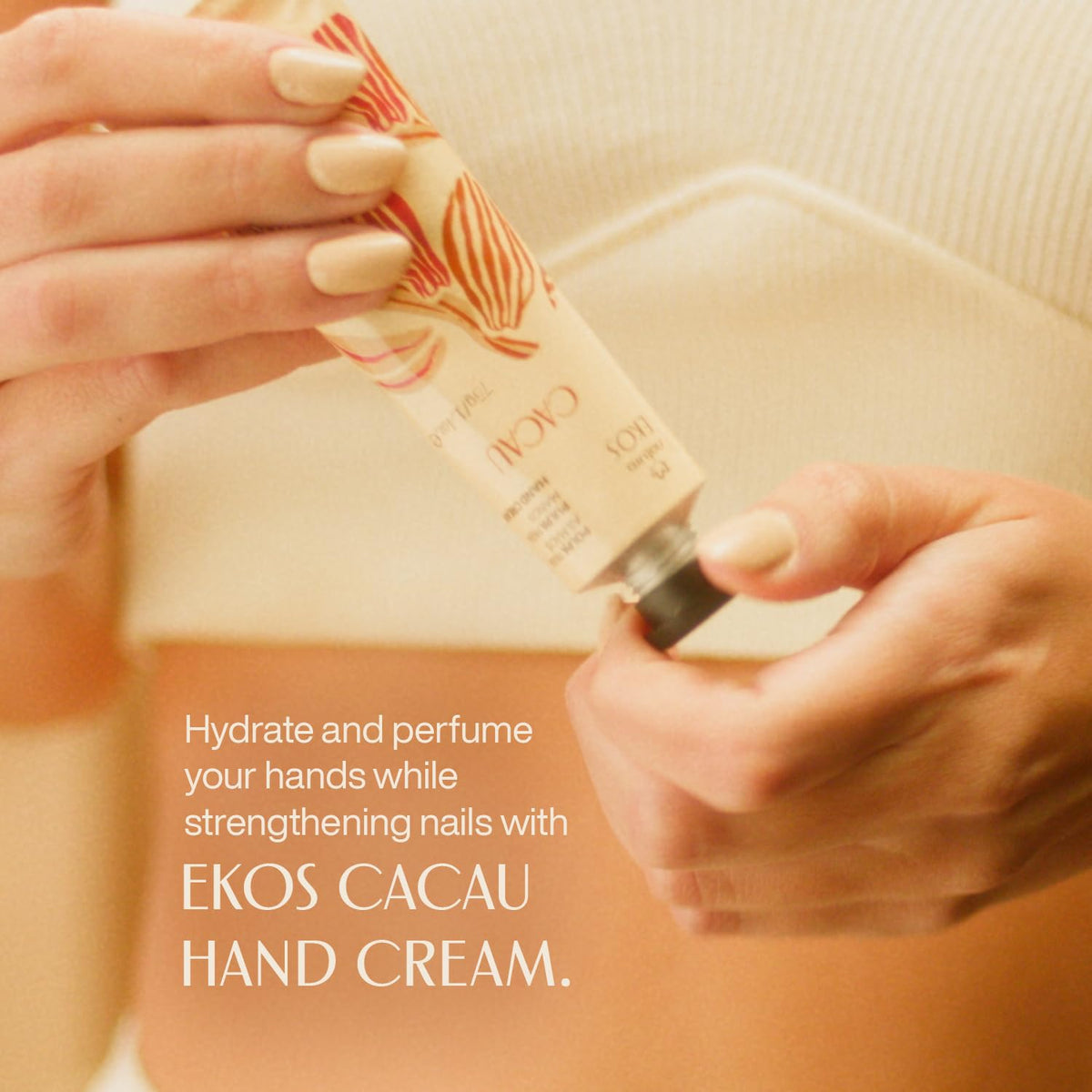 natura Ekos Cacau massaged into cuticle and nails, demonstrates conditioning and nail support