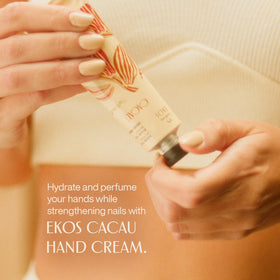 natura Ekos Cacau massaged into cuticle and nails, demonstrates conditioning and nail support