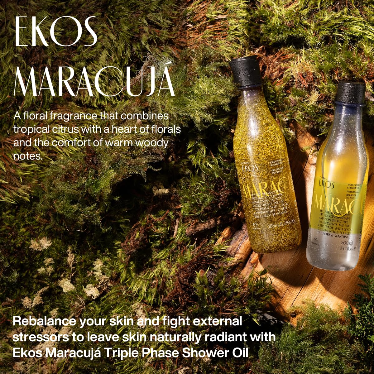 Natura pouring oil into hand, demonstrates quick absorption and hydrating action