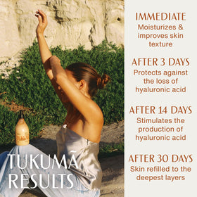 natura applying lotion on forearm, visible smoothing and moisture improvement