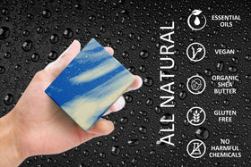 Natural American bar close-up texture highlighting organic shea butter and gentle exfoliation