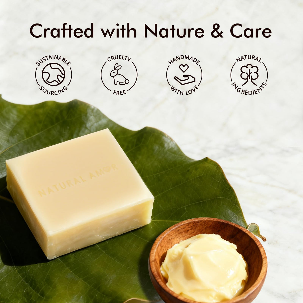 Natural Amor Los Angeles cut bar cross section revealing dense, moisturizing interior