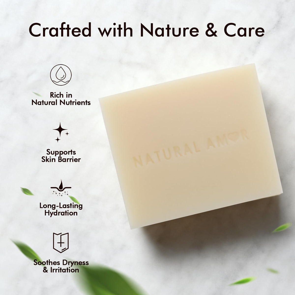 Natural Amor Los Angeles soap bar in hand showing size and long-lasting benefit