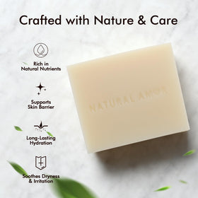 Natural Amor Los Angeles soap bar in hand showing size and long-lasting benefit