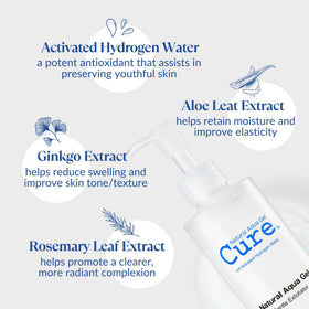 NATURAL AQUA GEL CURE open dispenser revealing clear gel texture and easy pump