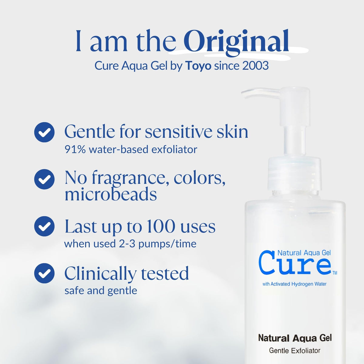 NATURAL AQUA GEL CURE on a bathroom shelf in a minimalist routine setup