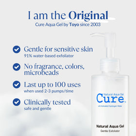 NATURAL AQUA GEL CURE on a bathroom shelf in a minimalist routine setup