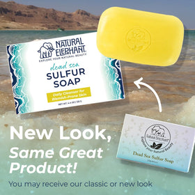 Natural Elephant bar on bathroom shelf styled for daily routine