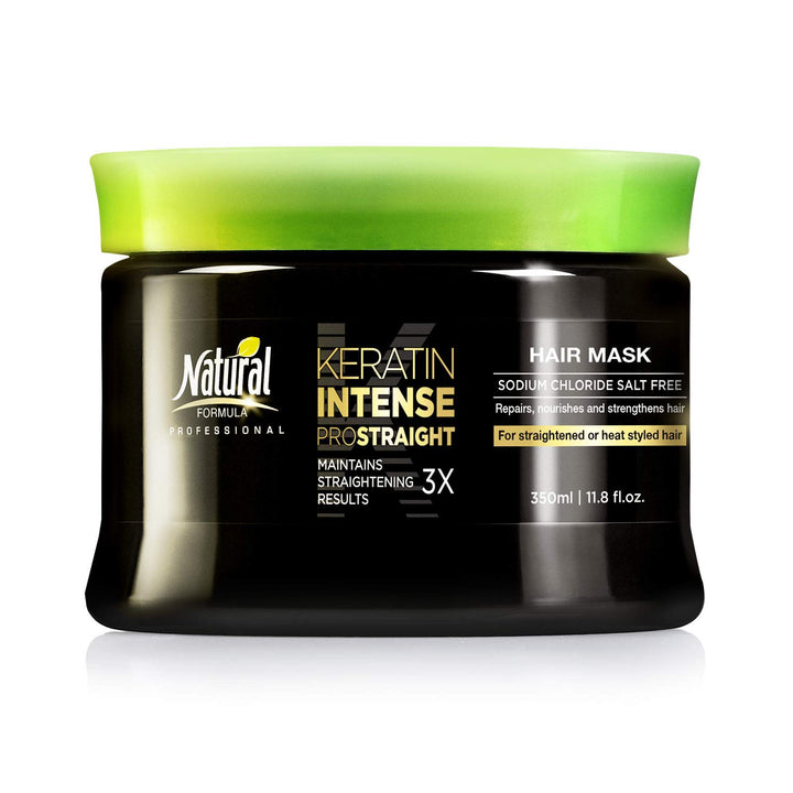 Natural FORMULA front view of 350ml keratin hair mask showing packaging and brand