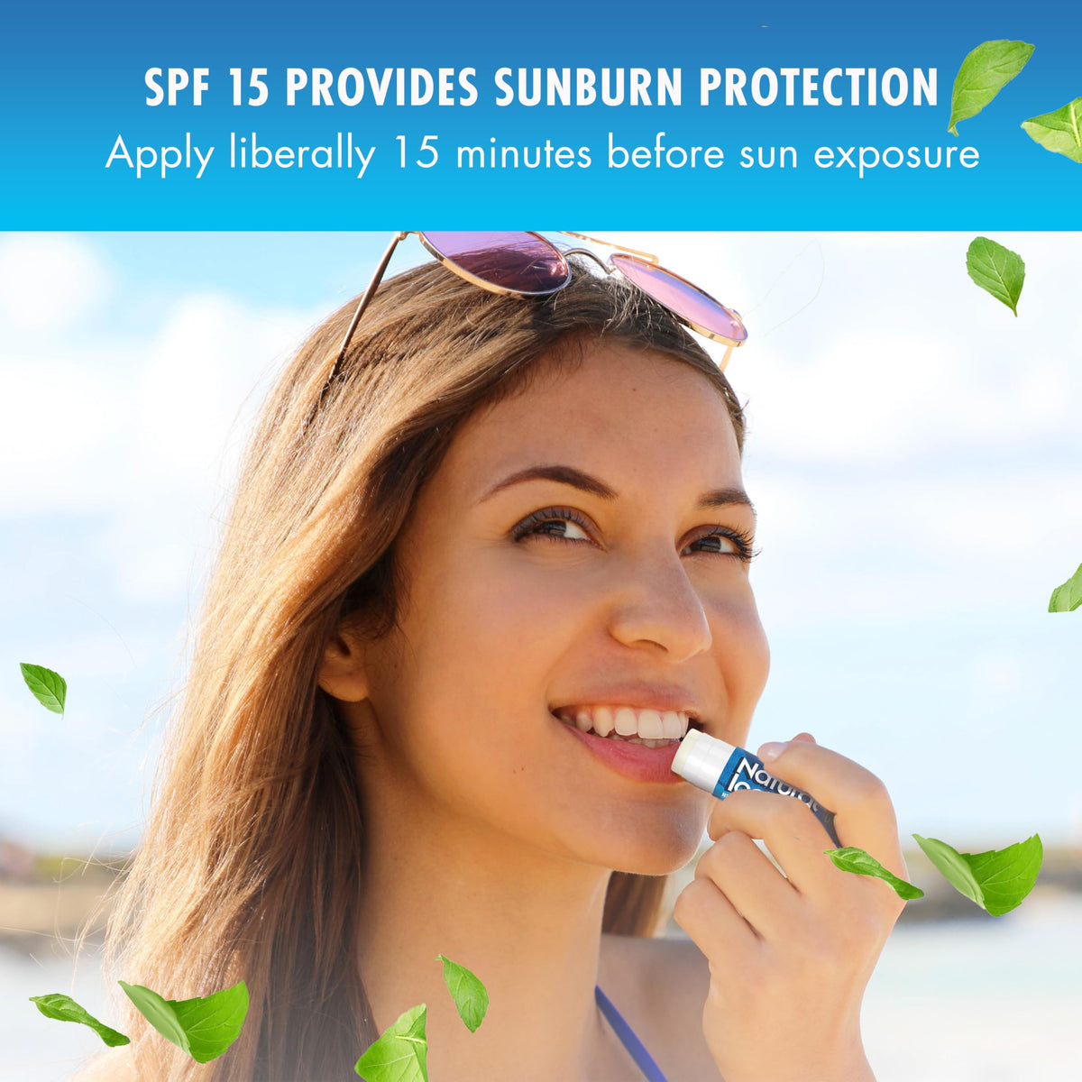 Natural Ice being applied outdoors to protect lips from sun and wind