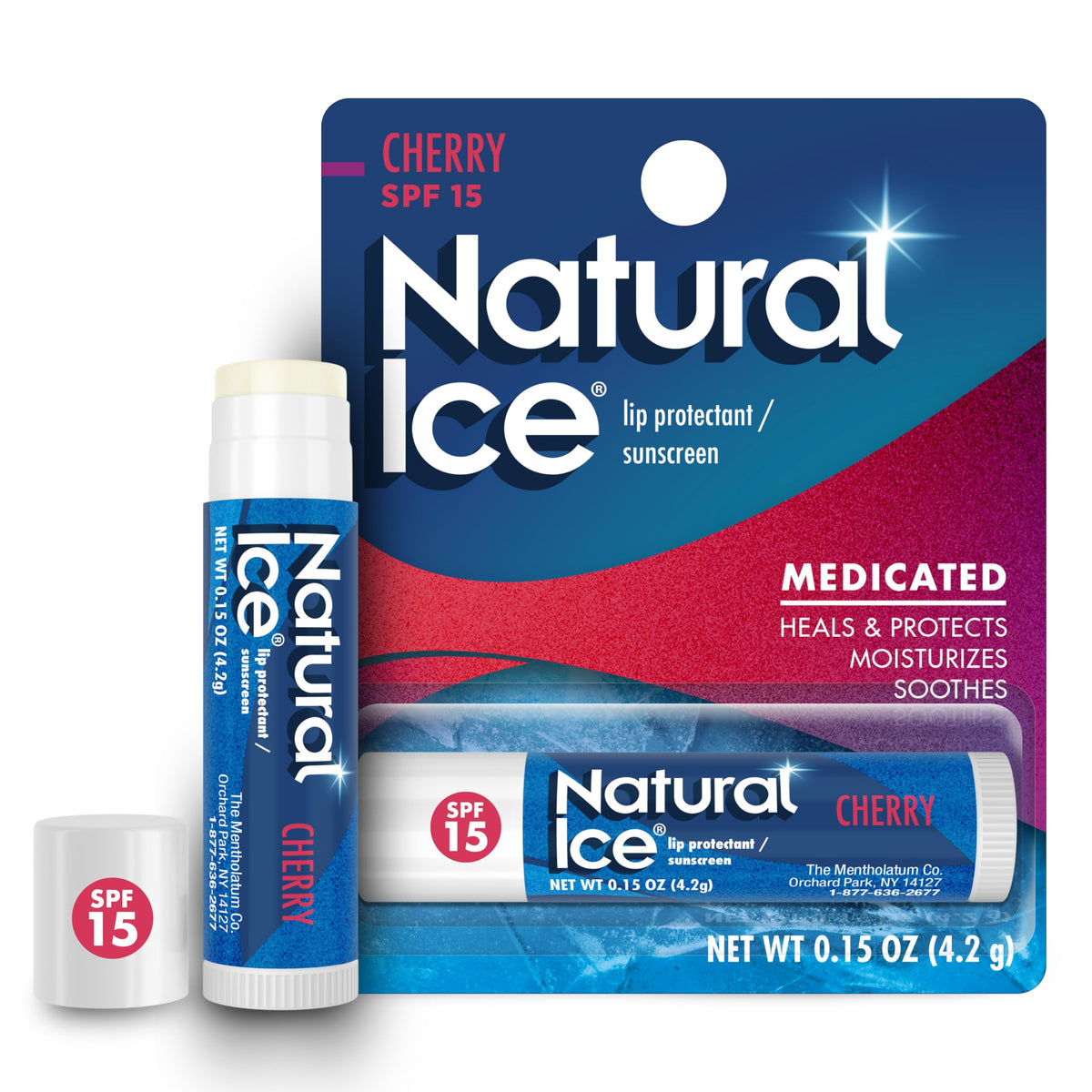 Natural Ice cherry front packaging showing tube and cherry flavor benefit