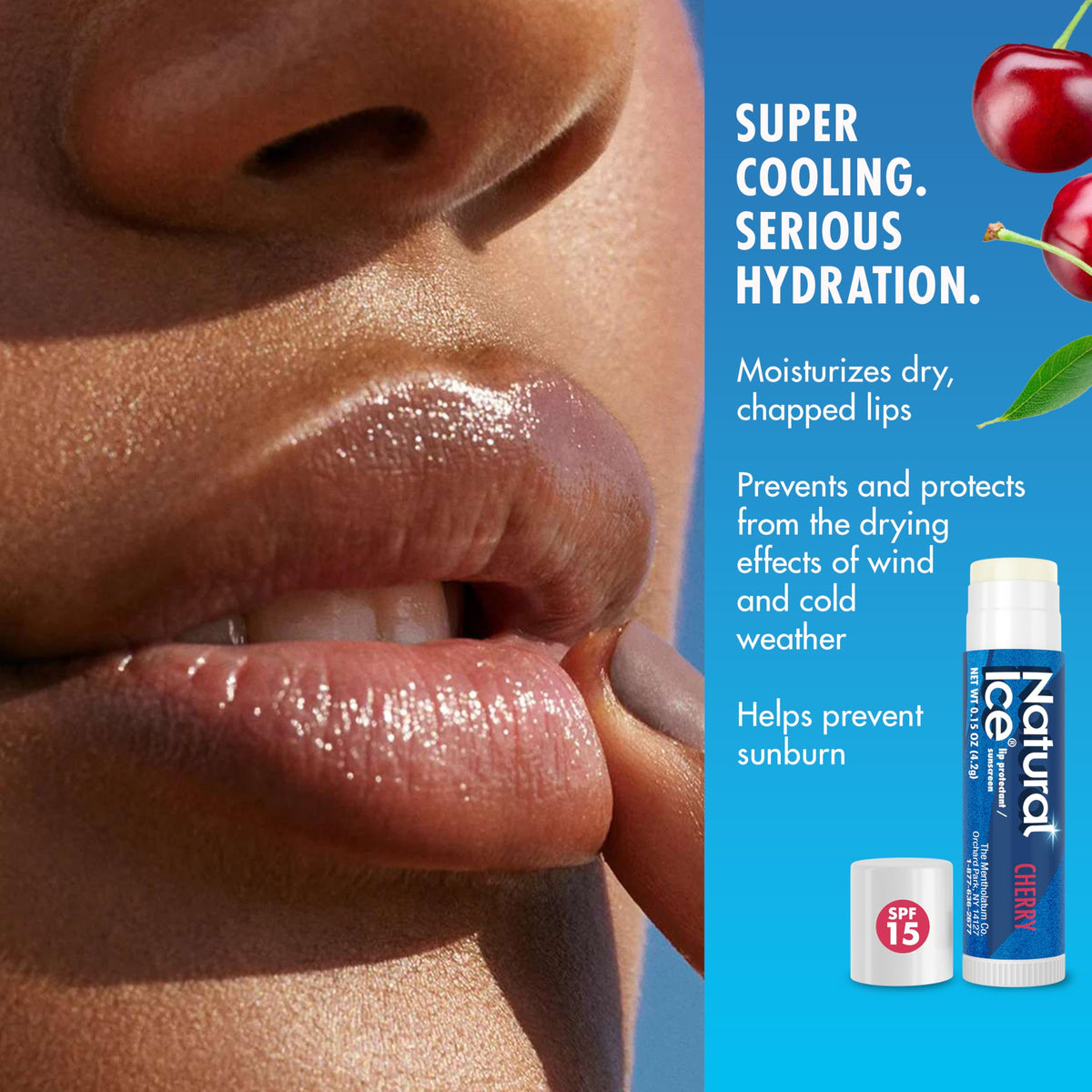 Natural Ice cherry open tube texture demonstrating smooth glide and hydration