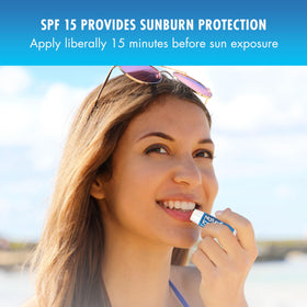 Natural Ice cherry side label close-up highlighting SPF 15 and ingredient reassurance