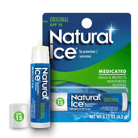 Natural Ice front packaging showing cooling lip balm and SPF 15 protection