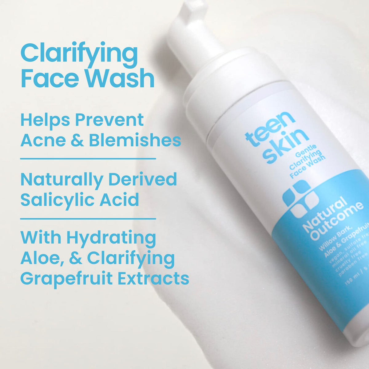 natural outcome ingredients label highlighting aloe, chamomile, and tea tree benefits