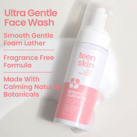 natural outcome teen washing face in sink illustrating simple daily skincare routine