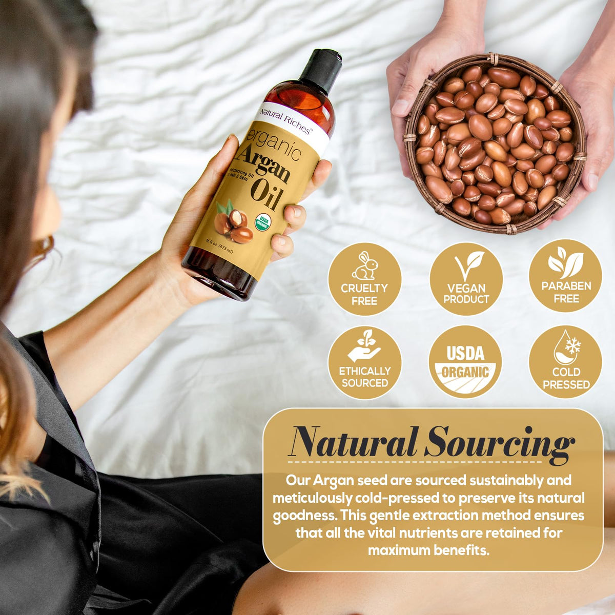 Natural Riches oil applied to hair ends for visible softness and reduced frizz