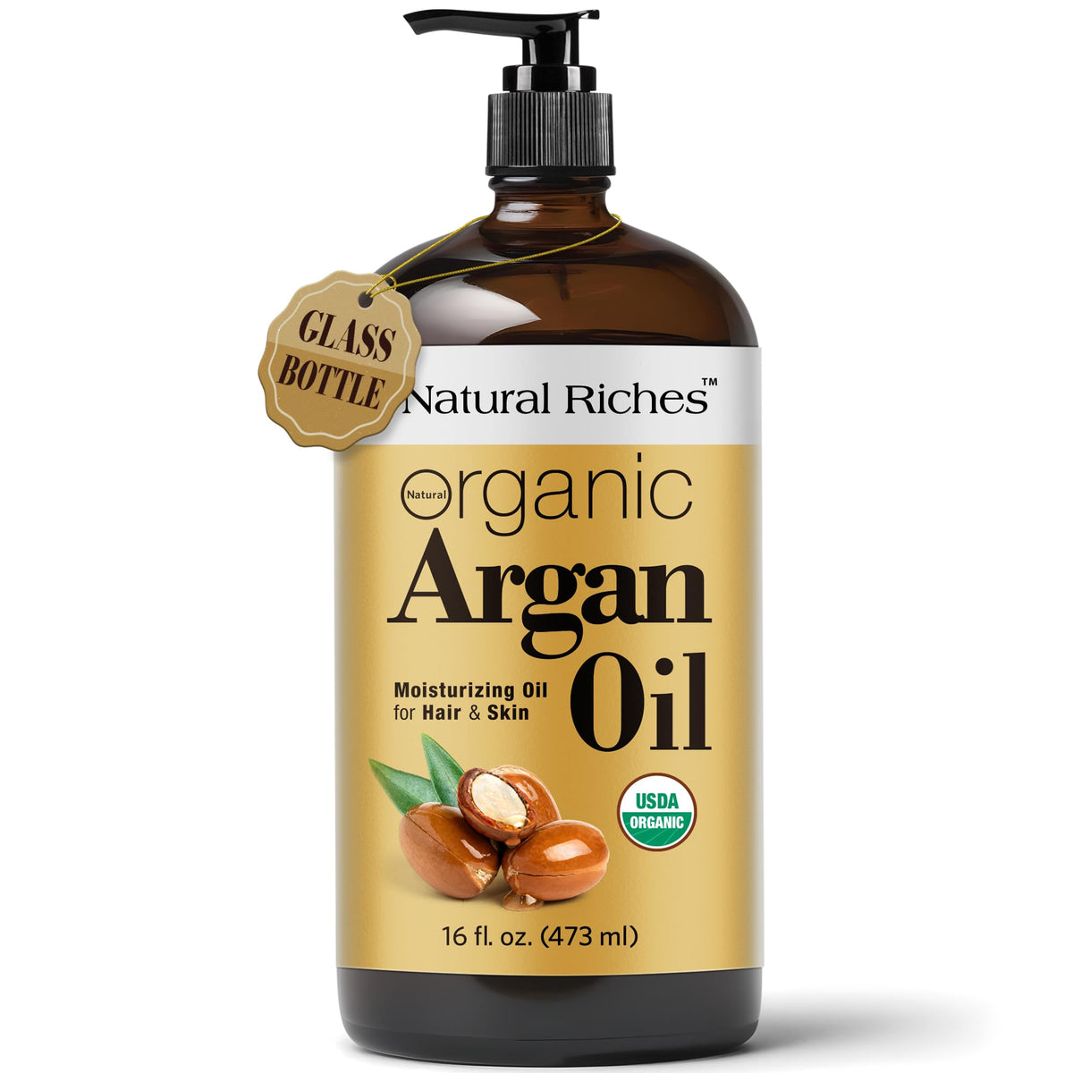 Natural Riches front packaging showing bottle and label with organic claim
