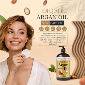 Natural Riches applying argan oil to hair ends for frizz control and shine
