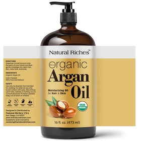 Natural Riches pump dispenser detail for easy, measured oil application