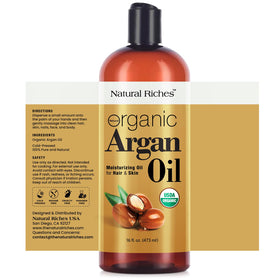 Natural Riches argan oil pouring texture highlighting lightweight absorption benefit