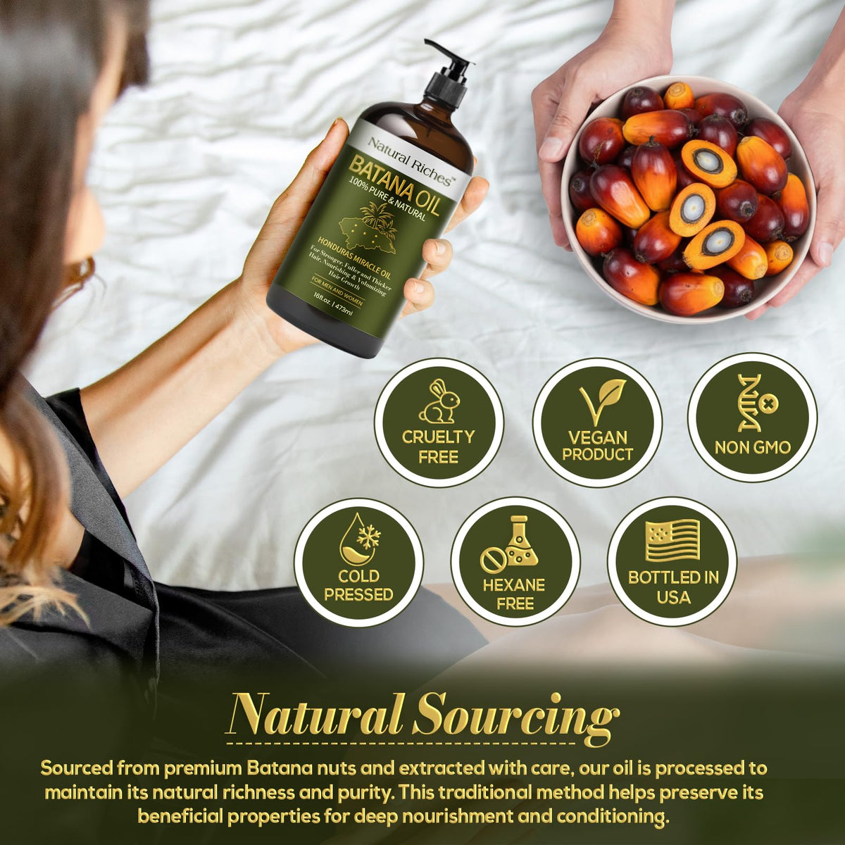 Natural Riches bottle on bathroom shelf showing everyday routine convenience