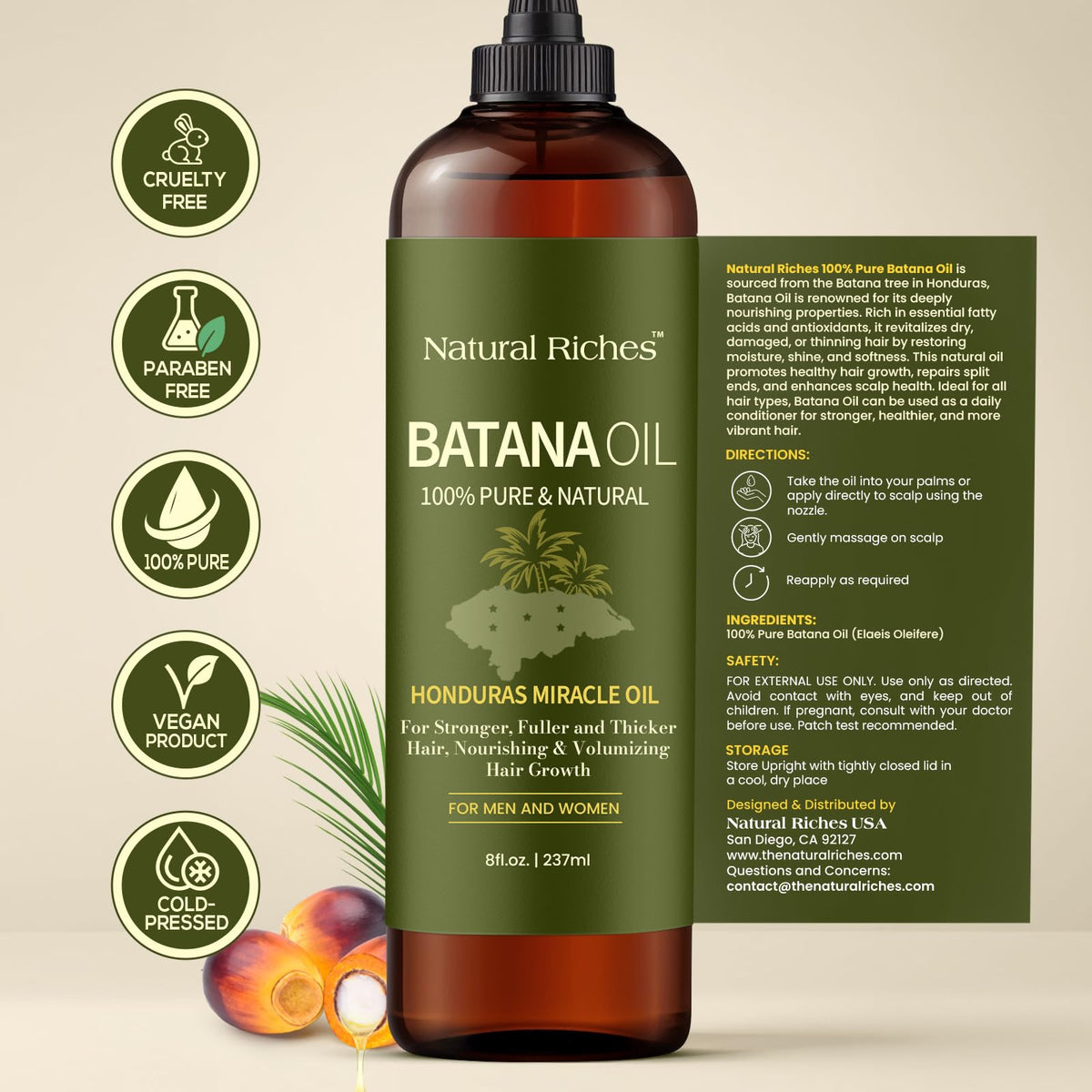 Natural Riches oil in bathroom setting conveying daily routine use