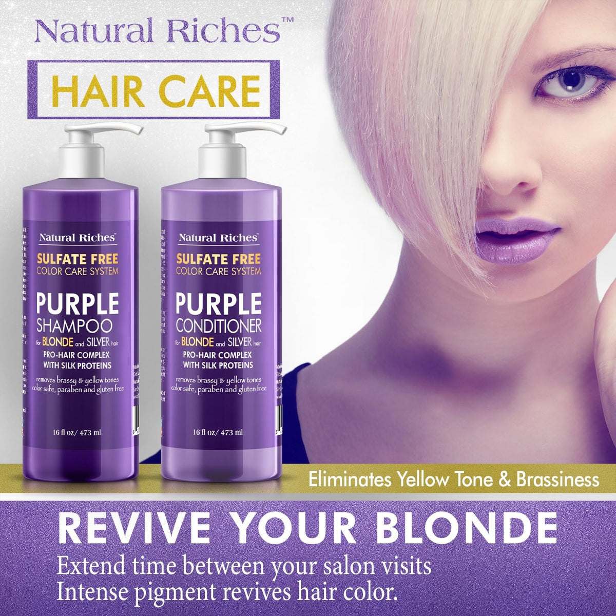 Natural Riches label close-up highlighting sulfate-free, color-safe benefits