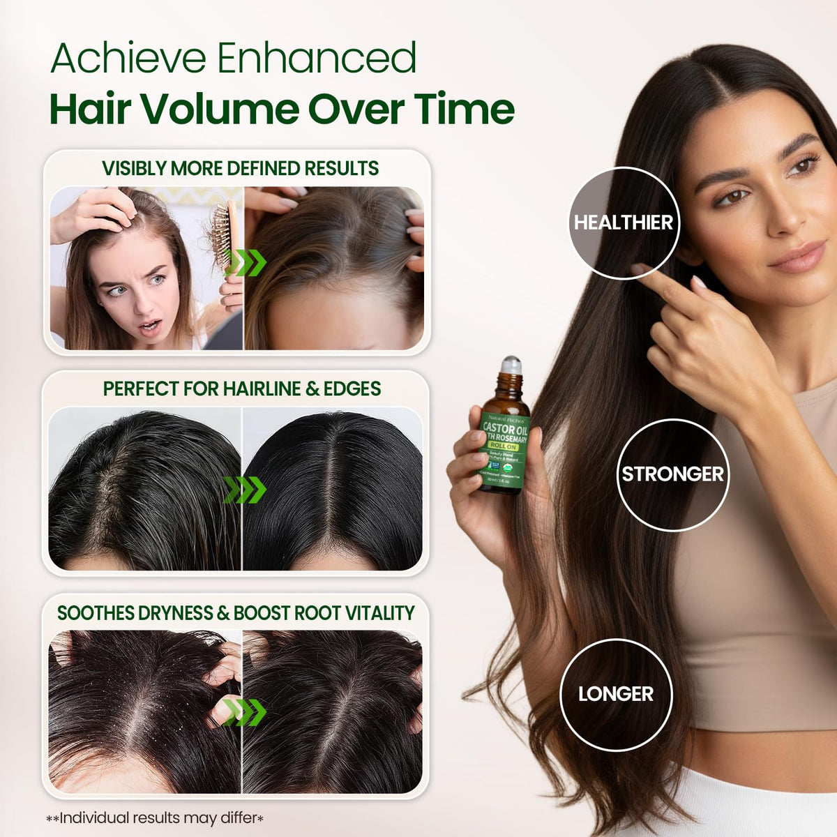 Natural Riches bottle in hand illustrating size and travel-friendly benefit