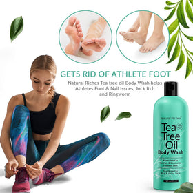 Natural Riches bottle placed in a shower for convenient everyday use benefits