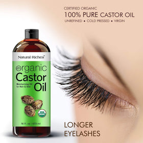 Natural Riches castor oil eyelash spoolie application showing targeted brow and lash care