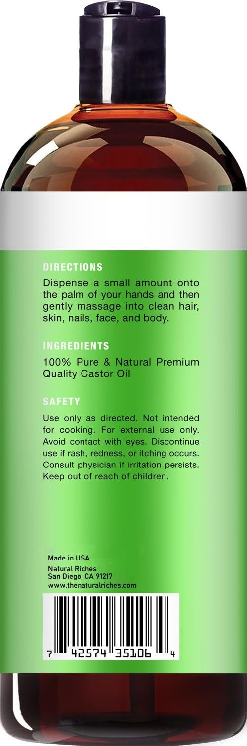Natural Riches castor oil in bathroom setting conveying daily routine and convenience