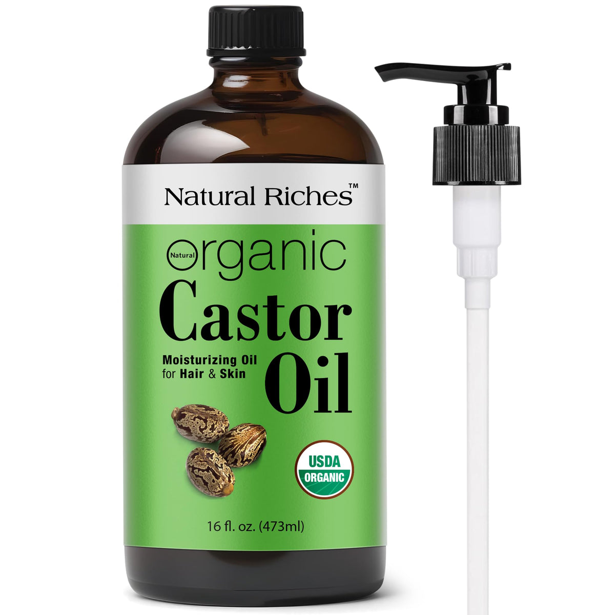 Natural Riches castor oil on bathroom shelf suggesting routine ease