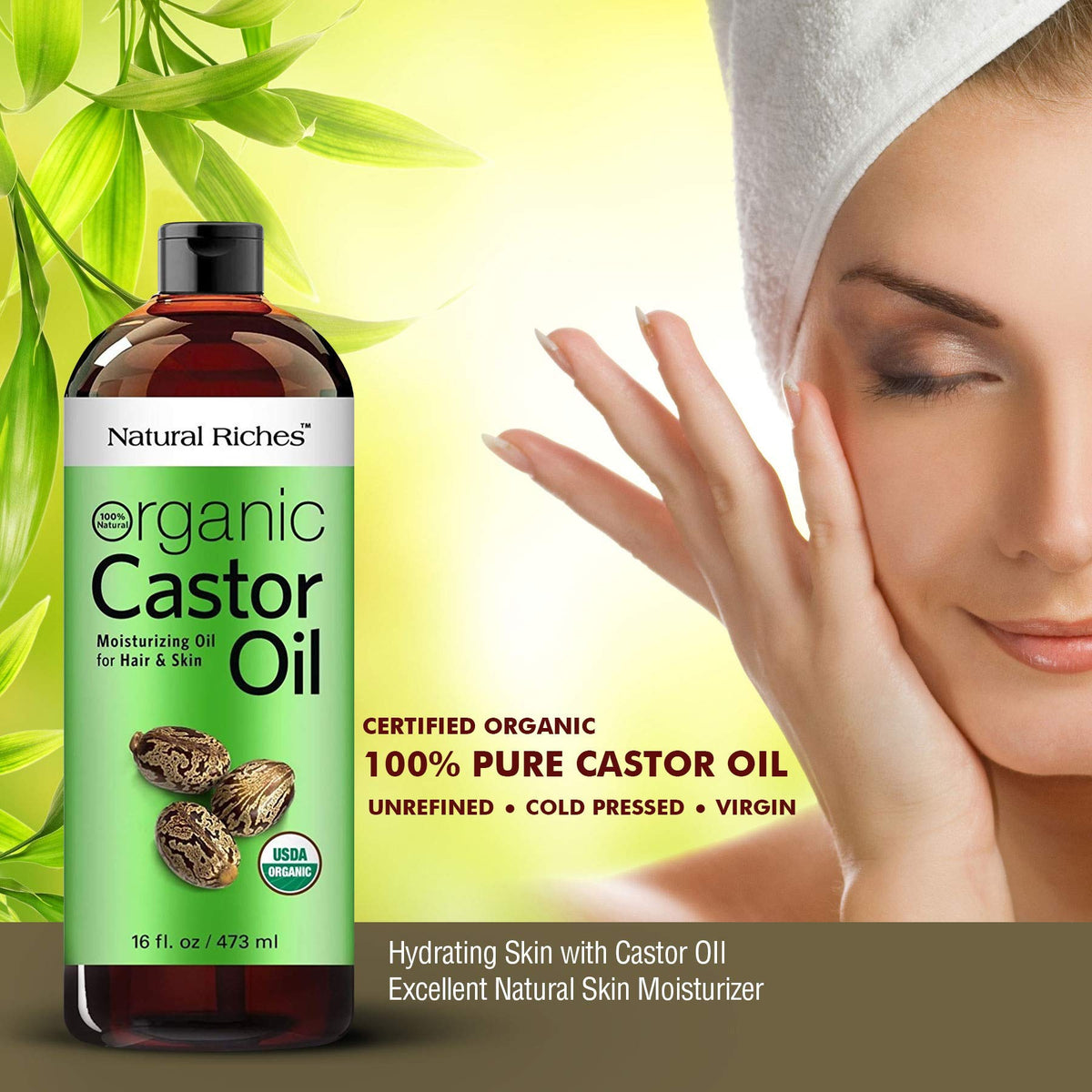 Natural Riches castor oil applied to scalp demonstrating massage application benefit
