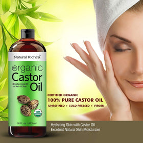 Natural Riches castor oil applied to scalp demonstrating massage application benefit