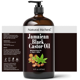 Natural Riches dark castor oil pouring close-up highlighting rich texture and potency