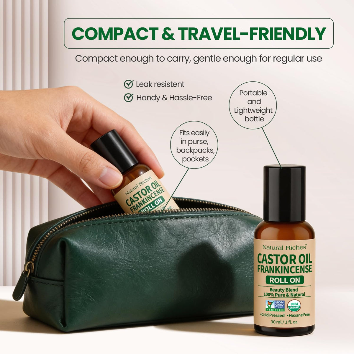 Natural Riches label closeup listing organic ingredients and clean formula