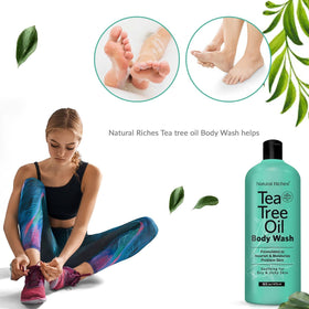 Natural Riches key oils flatlay with tea tree and jojoba showcasing natural ingredients