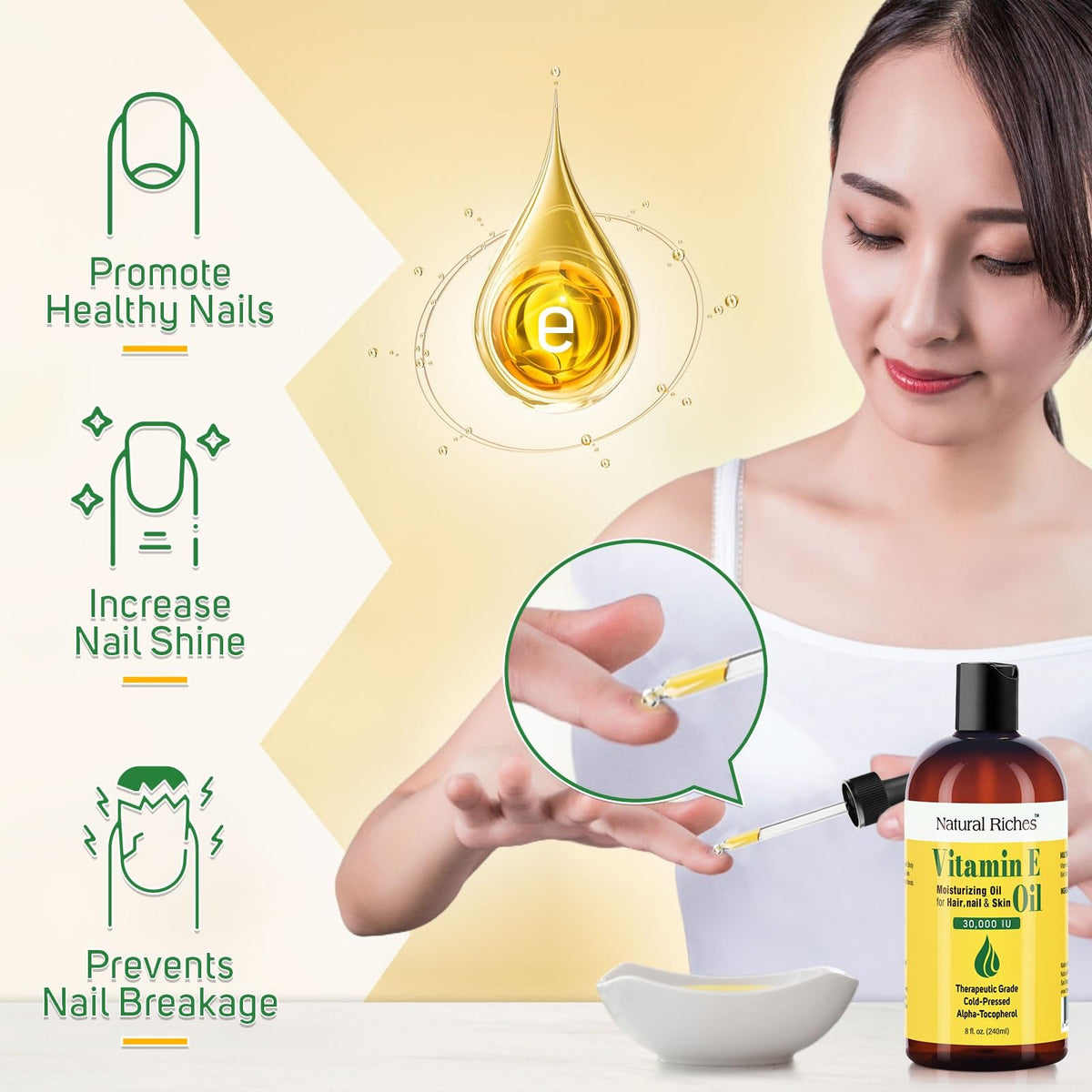 Natural Riches oil applied to hair ends improving shine and manageability