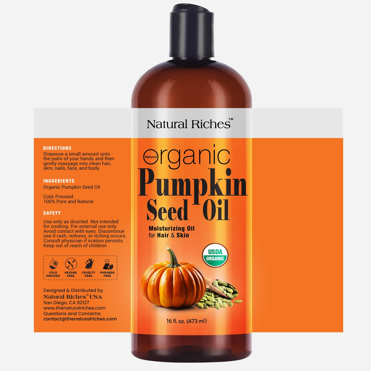 Natural Riches bottle top with pour spout illustrating easy controlled application