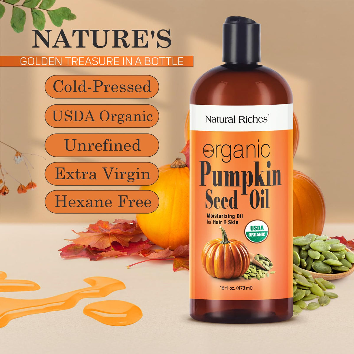 Natural Riches oil texture closeup showing lightweight oil for quick absorption