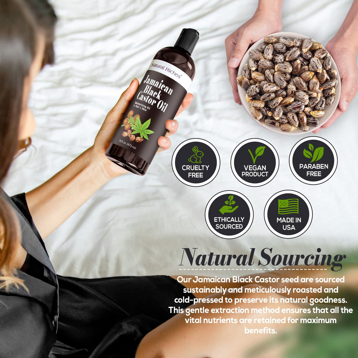 Natural Riches applied on hair showing smooth moisturizing sheen